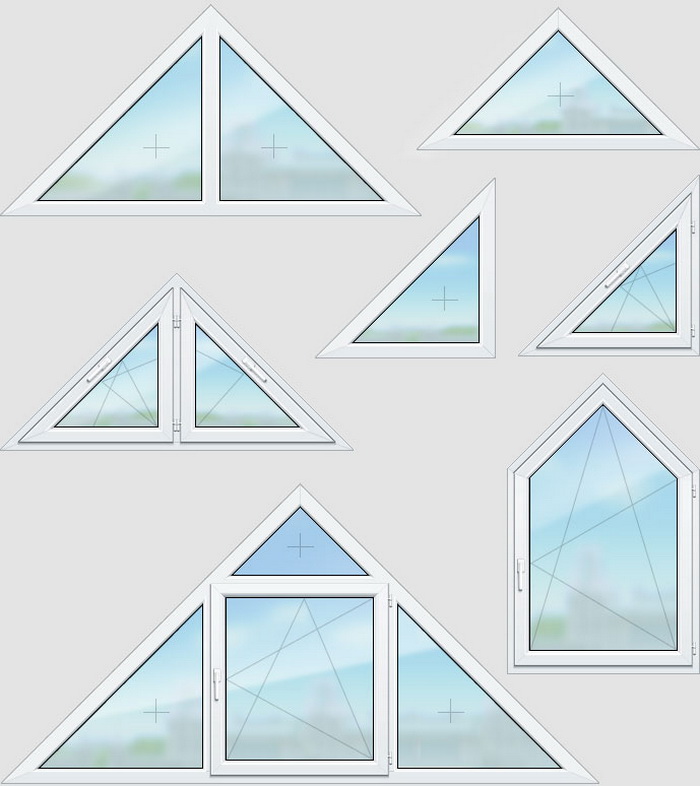 Варианты открывания треугольных окон из пластика